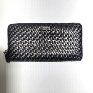 ❤️ 3 for $35 Coach leather woven long zip around large wallet black gray silver